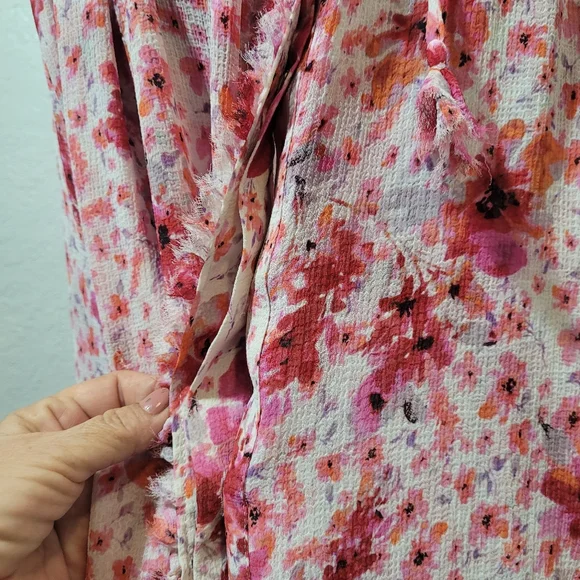 MISA Los Angeles Aurelie Ruffled Pink Floral Midi Dress Size Large - Picture 4 of 14